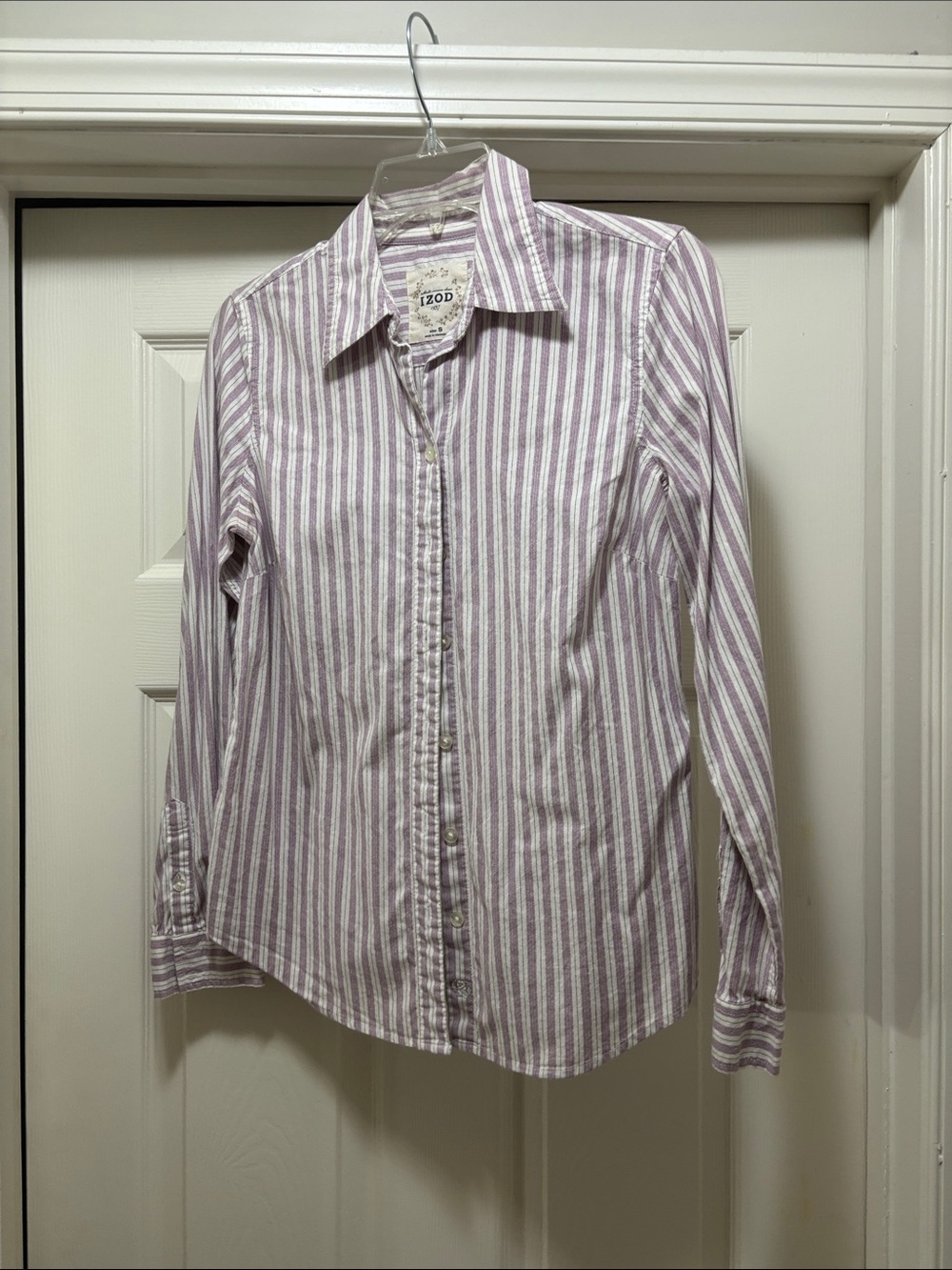 Izod Lavender & White Striped Button-Down Shirt